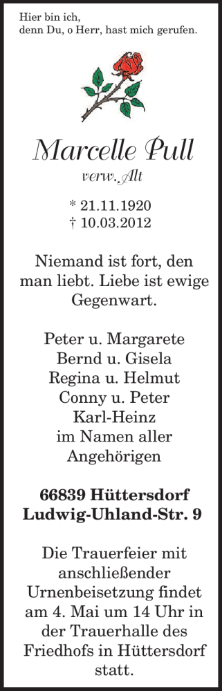 Traueranzeige von Marcelle Pull von TRIERISCHER VOLKSFREUND