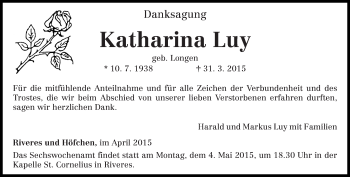 Traueranzeige von Katharina Luy von trierischer_volksfreund