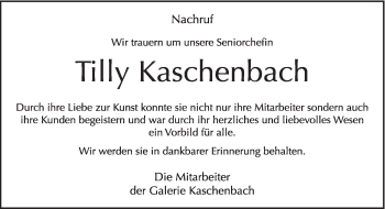 Traueranzeige von Tilly Kaschenbach von TRIERISCHER VOLKSFREUND
