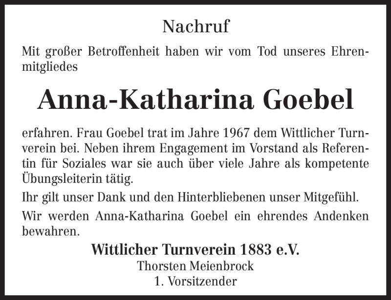  Traueranzeige für Anna-Katharina Goebel vom 28.08.2012 aus TRIERISCHER VOLKSFREUND