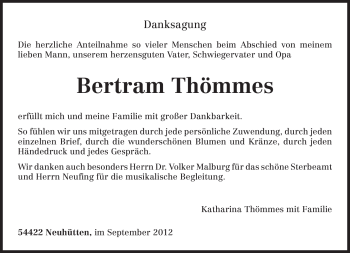 Traueranzeige von Bertram Thömmes von TRIERISCHER VOLKSFREUND