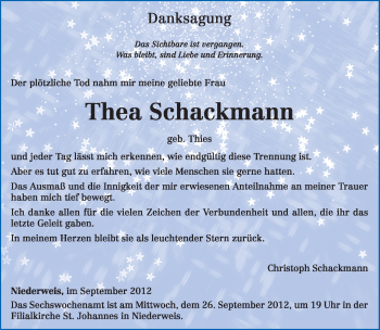 Traueranzeige von Thea Schackmann von TRIERISCHER VOLKSFREUND