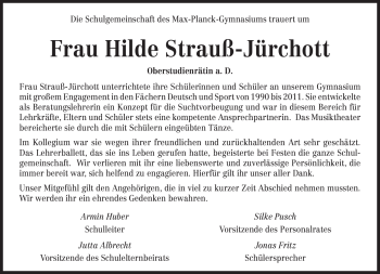 Traueranzeige von Hilde Strauß-Jürchott von TRIERISCHER VOLKSFREUND