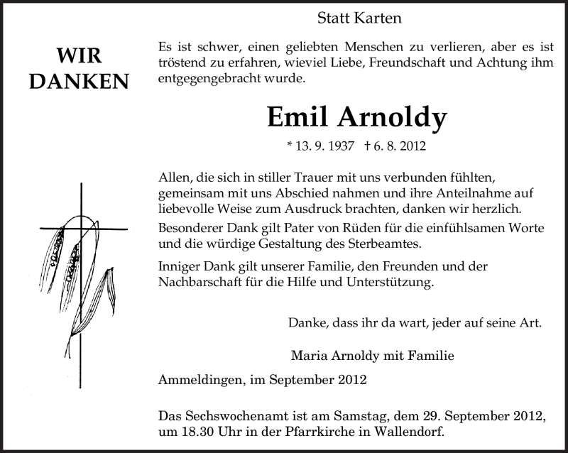  Traueranzeige für Emil Arnoldy vom 22.09.2012 aus TRIERISCHER VOLKSFREUND