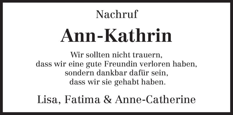  Traueranzeige für Ann-Kathrin Schon vom 06.10.2012 aus TRIERISCHER VOLKSFREUND