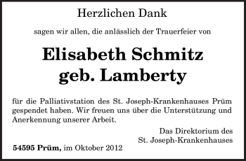 Traueranzeige von Elisabeth Schmitz von TRIERISCHER VOLKSFREUND