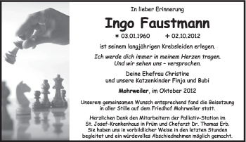 Traueranzeige von Ingo Faustmann von TRIERISCHER VOLKSFREUND