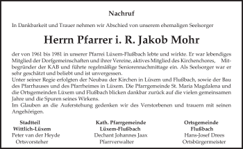 Traueranzeige von Jakob Mohr von TRIERISCHER VOLKSFREUND