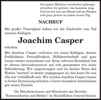 Traueranzeige von Joachim Casper von TRIERISCHER VOLKSFREUND