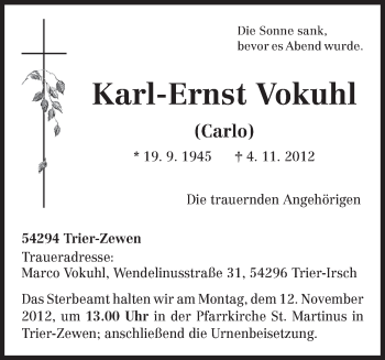 Traueranzeige von Karl-Ernst Vokuhl von TRIERISCHER VOLKSFREUND