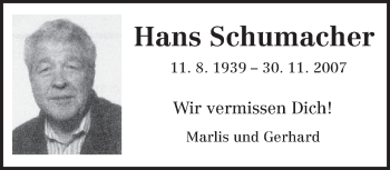 Traueranzeige von Hans Schumacher von TRIERISCHER VOLKSFREUND