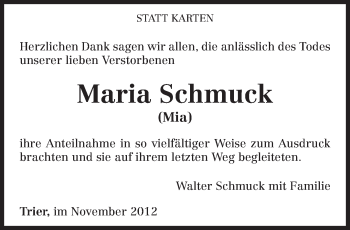 Traueranzeige von Maria Schmuck von TRIERISCHER VOLKSFREUND