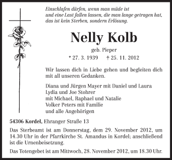 Traueranzeige von Nelly Kolb von TRIERISCHER VOLKSFREUND