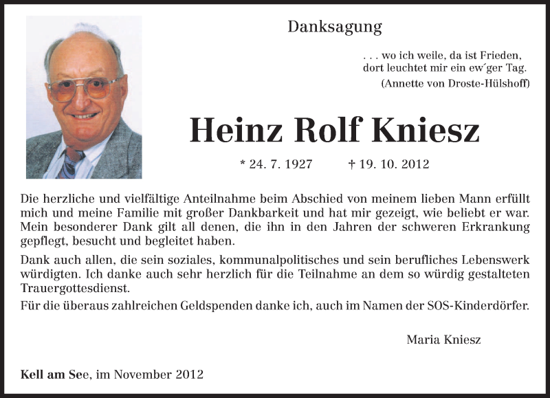  Traueranzeige für Heinz Rolf Kniesz vom 30.11.2012 aus TRIERISCHER VOLKSFREUND