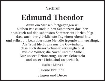 Traueranzeige von Edmund Theodor von TRIERISCHER VOLKSFREUND