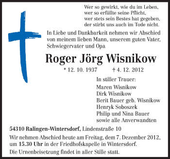 Traueranzeige von Roger Jörg Wisnikow von TRIERISCHER VOLKSFREUND