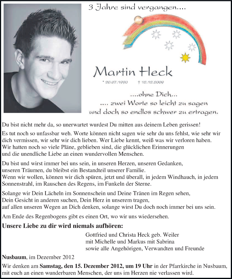  Traueranzeige für Martin Heck vom 08.12.2012 aus TRIERISCHER VOLKSFREUND