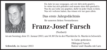 Traueranzeige von Franz-Josef Farsch von TRIERISCHER VOLKSFREUND