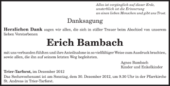 Traueranzeige von Erich Bambach von TRIERISCHER VOLKSFREUND
