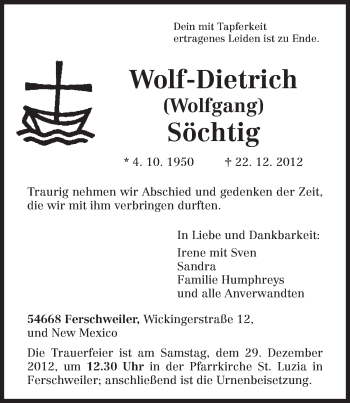Traueranzeige von Wolf-Dietrich Söchtig von TRIERISCHER VOLKSFREUND