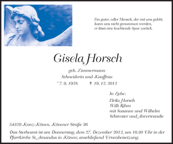 Traueranzeige von Gisela Horsch von TRIERISCHER VOLKSFREUND