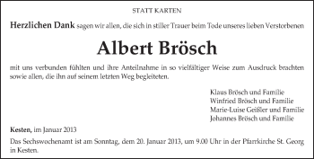 Traueranzeige von Albert Brösch von TRIERISCHER VOLKSFREUND