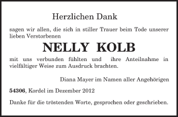 Traueranzeige von Nelly Kolb von TRIERISCHER VOLKSFREUND