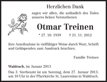 Traueranzeige von Otmar Treinen von TRIERISCHER VOLKSFREUND