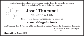 Traueranzeige von Josef Thommet von TRIERISCHER VOLKSFREUND