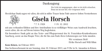 Traueranzeige von Gisela Horsch von TRIERISCHER VOLKSFREUND