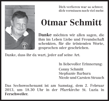 Traueranzeige von Otmar Schmitt von TRIERISCHER VOLKSFREUND