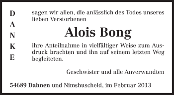 Traueranzeige von Alois Bong von TRIERISCHER VOLKSFREUND