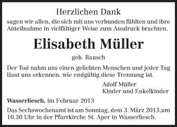 Traueranzeige von Elisabeth Müller von TRIERISCHER VOLKSFREUND
