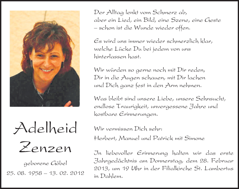  Traueranzeige für Adelheid Zenzen vom 23.02.2013 aus TRIERISCHER VOLKSFREUND