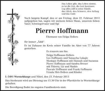 Traueranzeige von Pierre Hoffmann von TRIERISCHER VOLKSFREUND