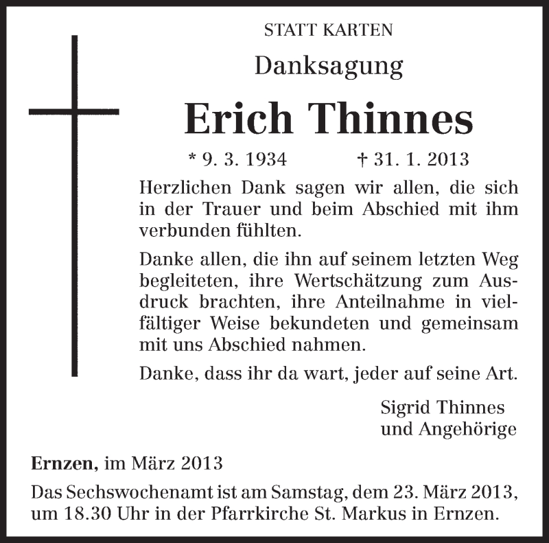  Traueranzeige für Erich Thinnes vom 20.03.2013 aus TRIERISCHER VOLKSFREUND