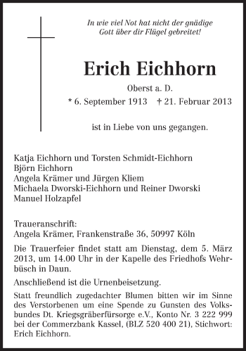 Traueranzeige von Erich Eichhorn von TRIERISCHER VOLKSFREUND