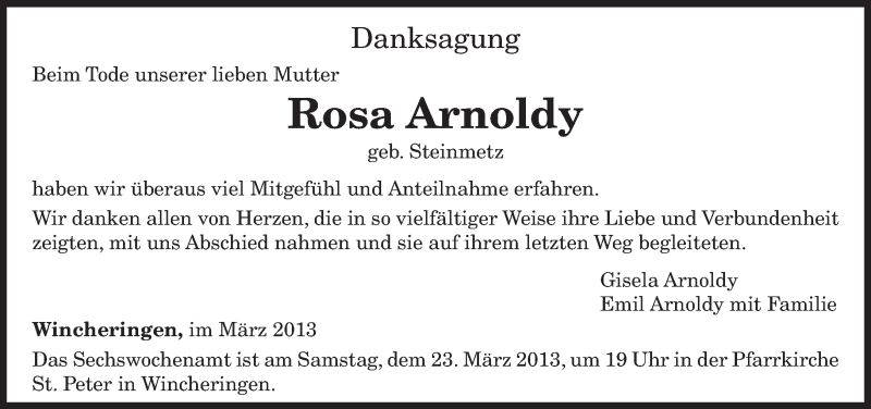  Traueranzeige für Rosa Arnoldy vom 16.03.2013 aus TRIERISCHER VOLKSFREUND