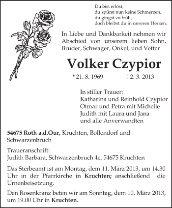 Traueranzeige von Volker Czypior von TRIERISCHER VOLKSFREUND