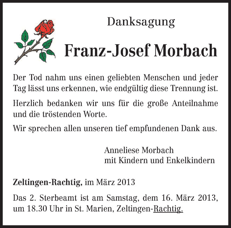  Traueranzeige für Franz-Josef Morbach vom 09.03.2013 aus TRIERISCHER VOLKSFREUND