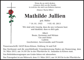 Traueranzeige von Mathilde Jullien von TRIERISCHER VOLKSFREUND