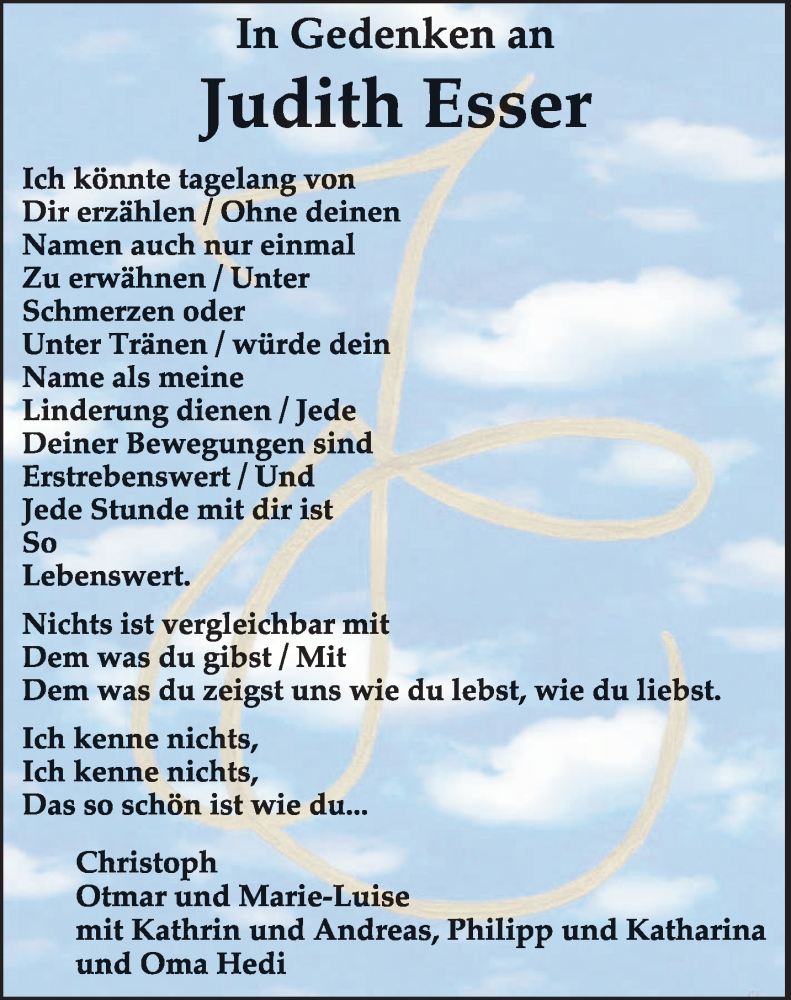  Traueranzeige für Judith Esser vom 08.03.2013 aus TRIERISCHER VOLKSFREUND