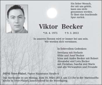 Traueranzeige von Viktor Becker von TRIERISCHER VOLKSFREUND
