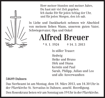 Traueranzeige von Alfred Breuer von TRIERISCHER VOLKSFREUND