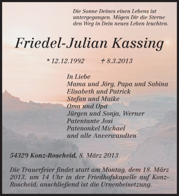 Traueranzeige von Friedel-Julian Kassing von TRIERISCHER VOLKSFREUND