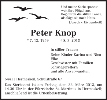 Traueranzeige von Peter Knop von TRIERISCHER VOLKSFREUND
