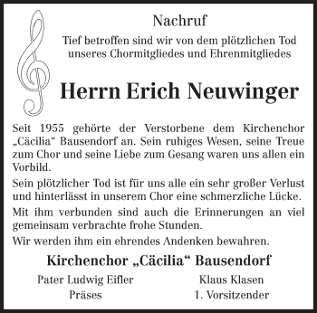 Traueranzeige von Erich Neuwinger von TRIERISCHER VOLKSFREUND
