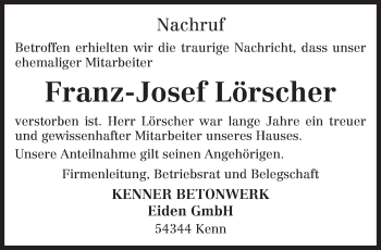 Traueranzeige von Franz-Josef Lörscher von TRIERISCHER VOLKSFREUND
