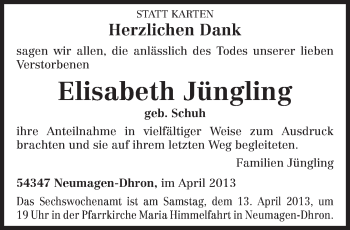Traueranzeige von Elisabeth Jüngling von TRIERISCHER VOLKSFREUND