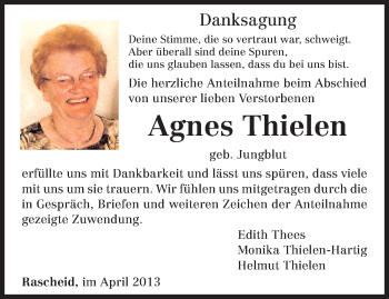 Traueranzeige von Agnes Thielen von TRIERISCHER VOLKSFREUND